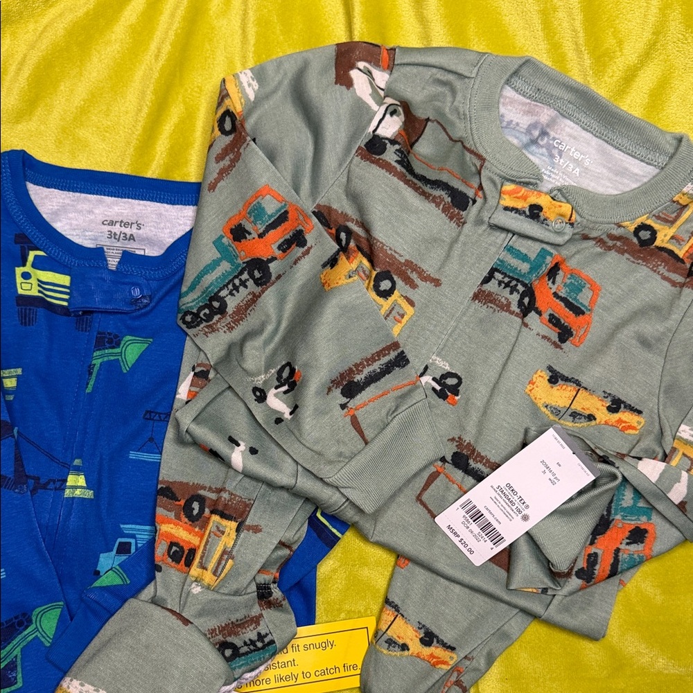 Carter's Kids Pajama Set - Green and Blue with Vehicle Prints